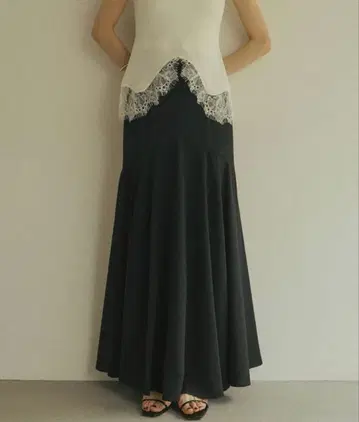 anuans 라이트 더블 새틴 볼륨 내로우 스커트