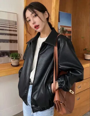 DAZY 페이크 가죽 자켓