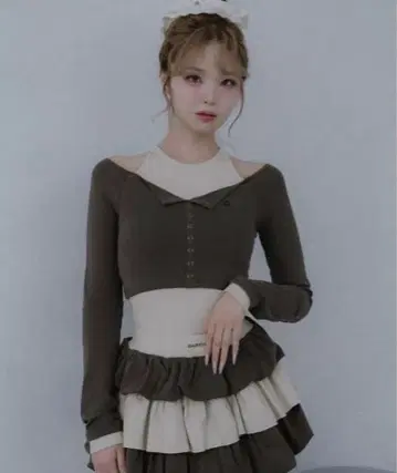 미사용 새상품 Darich 다리치 오프숄더 레이어드 리브 상의