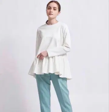 요리 페플럼 스트레치 프릴 블라우스 화이트 풀오버 yori