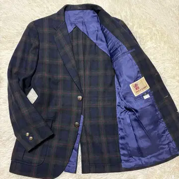 옥스퍼드 테일러드 자켓 체크 은색 버튼 울 100