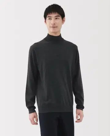 무인양품 신사 세탁 가능한 울 하이 게이지 하이넥 스웨터