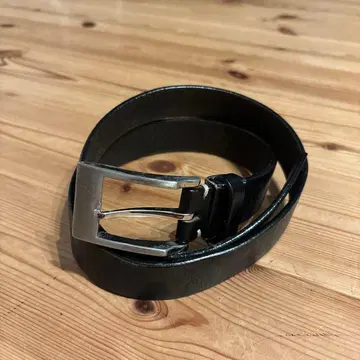 블랙 가죽 벨트 실버 금속 버클