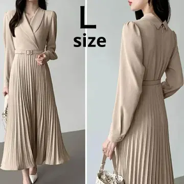 원피스 롱 스커트 플리츠 스커트 베이지 L 택 포함 새상품