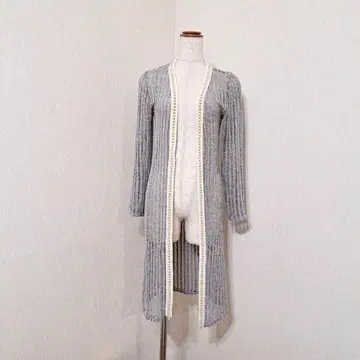 ellerie 펄 비즈 버튼리스 롱 가디건 그레이 계열 비침