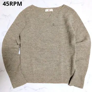 45RPM 니트 소프트 V넥 울 베이지 M 상당 여성용 자수