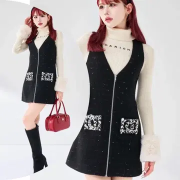 미개봉 새상품 다리치 프론트 지퍼 트위드 미니 원피스 darich