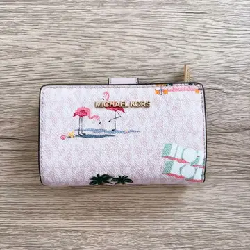 MICHAEL KORS 플라밍고 패턴 이단 접이식 지갑