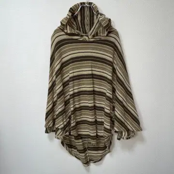 INITIAL B 스트라이프 후드 부착 판초 울 캐주얼 M