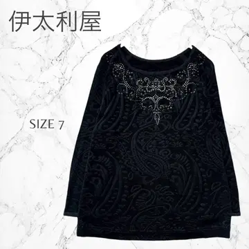 이타리야 큐빅 장식 캐주얼 미세스 7부 소매 티셔츠 S 고품질