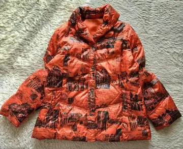 새상품급 오렌지 풍경 영문 프린트 다운 자켓 올 패턴 19호