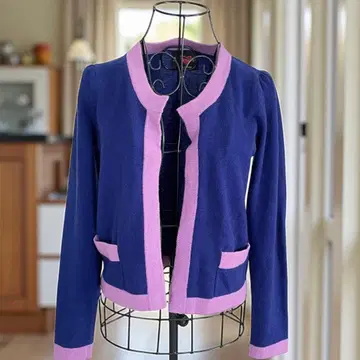 Rhodon 로돈 캐시미어 100% 가디건 스크런치 네이비 핑크