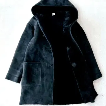 론 헤르만 무스탕 더플 코트 양가죽 블랙 후드 부착 보아 블랙