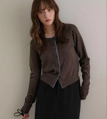 NOAHL 노알 배색 니트 가디건 브라운 블루