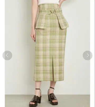 릴리 브라운 코르셋 벨트 포함 타이트 스커트 그린 체크