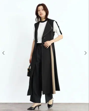 야마다야 FENNEL 비대칭 라펠 배색 베스트 원피스 블랙