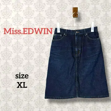 에드윈 [ XL ] 코튼 스트레치 데님 스커트 빅 무릎 기장 인디고