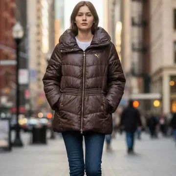 푸마 PUMA L 다운 자켓 브라운 하이넥