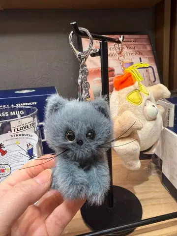 한국 스벅 프렌즈 고양이 봉제 인형 키링 그레이