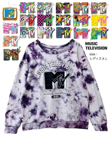 MTV 맨투맨 여성 XL 화이트 보라색 USA 구제 의류
