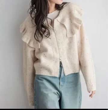 LOWRYS FARM 프릴 빅 칼라 가디건 LS