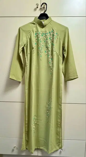 miss ao dai 아오자이 100% 실크 자수 라이트 그린