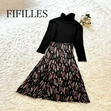 피피유 FIFILLES paris 리브 니트 절개 원피스 블랙