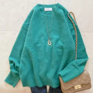 새상품급 슬로브 이에나 폭스 울 캐시미어 풀오버 그린