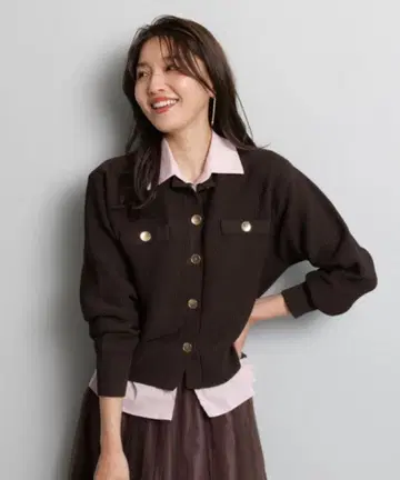 저스길리티 카라 카노코 가디건 다크 브라운