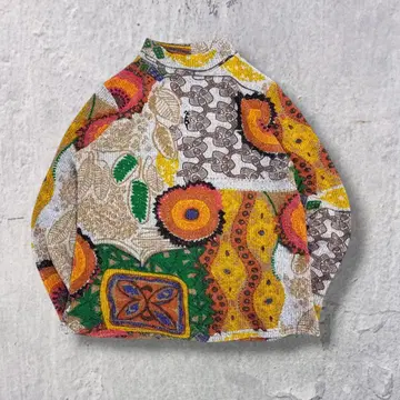 90s 아트 올 패턴 상의 멀티 컬러 유일무이 디자인 티셔츠 구제 의류