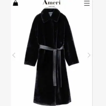 Ameri 벨트 부착 블랙 롱 코트