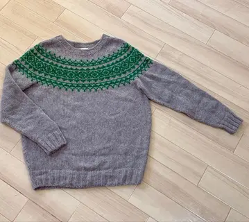 MORRIS & SONS 노르딕 무늬 니트 그레이 그린 36 영국제