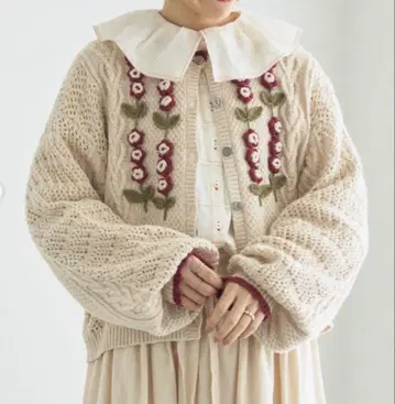 TSUHARU 사만사 모스모스 코바늘 꽃 모티브 니트 가디건