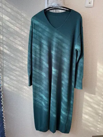 URBAN RESEARCH V넥 롱 니트 원피스 L 사이즈 그린 컬러