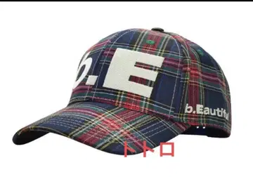 b.eautiful b.E 모자 블루 체크 화이트 캡
