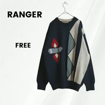 이탈리아제 RANGER 니트 스웨터 긴팔 올 패턴 그레이 FREE 남성용
