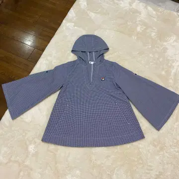 FILA 후드 부착 체크 무늬 후드티 판초