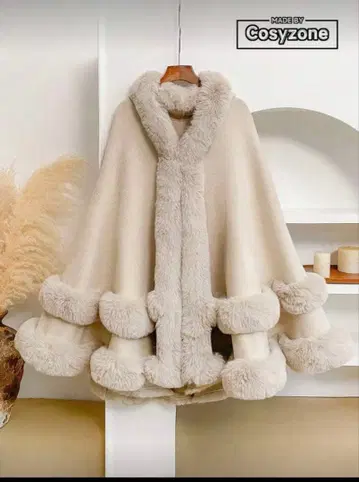 판초 Shein 베이지 화이트 케이프 코트 겨울 의류