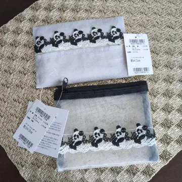 팬더 자수 파우치 티슈 케이스 2세트