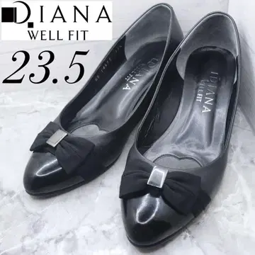 [ 38 ] DIANA 다이애나 리본 블랙 에나멜 펌프스 웨지 23.5