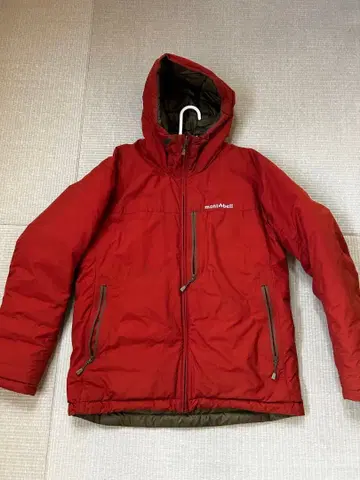 montbell 후드 부착 다운 자켓 레드/올리브 리버서블