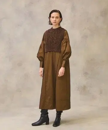 PUBLIC TOKYO 메쉬 니트 세트 개더 원피스