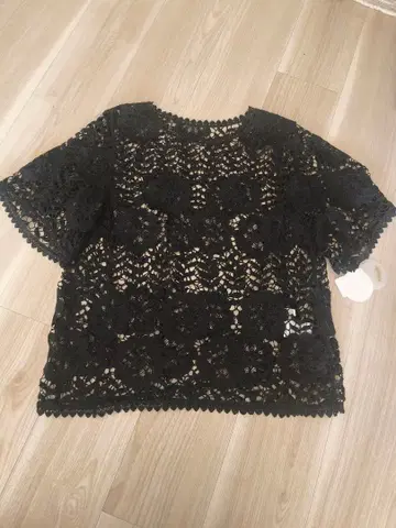 야마다야 ample 블랙 플라워 레이스 반팔 상의
