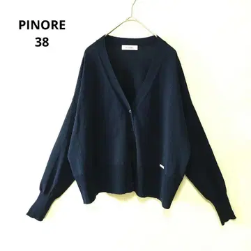 PINORE 긴팔 V넥 가디건 드롭 숄더 로고 네이비 38