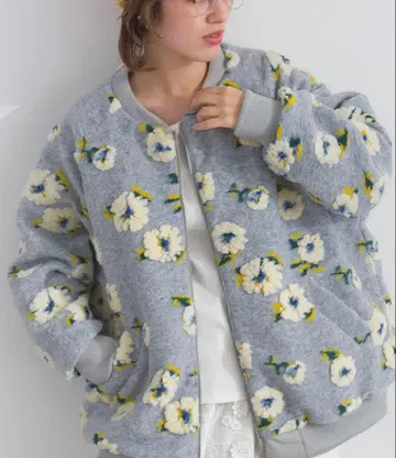 Lupilien 꽃무늬 보아 x 퀼팅 2WAY 블루종 그레이 플라워