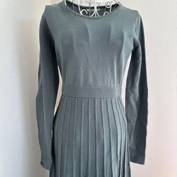 Cherie Mona 그린 니트 롱 원피스 긴팔 플리츠