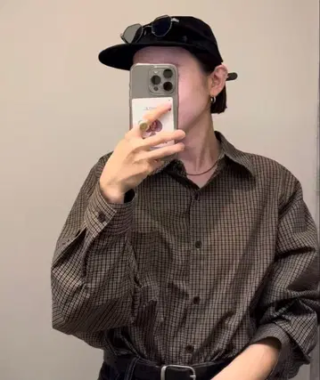 녹차 녹차 체크 셔츠 브라운