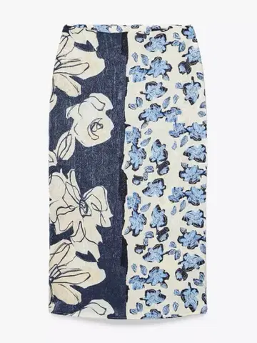 [택 포함 새상품] ZARA 새틴 프린트 미디 스커트 S