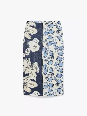 [택 포함 새상품] ZARA 새틴 프린트 미디 스커트 S