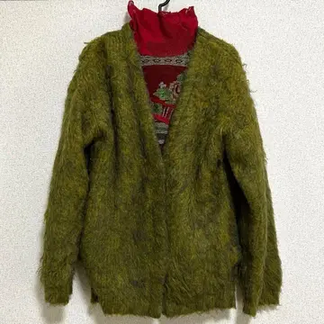 올리브 그린 퍼 스타일 가디건 JEANASIS